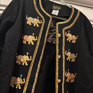 Bob Mackie, wearable art elephant, jacket 1X. Beautiful details, gold buttons,